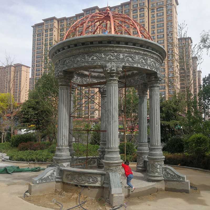 景觀涼亭廠家，園林小區(qū)景觀亭子，大理石石材涼亭