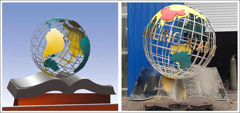 不銹鋼地球，景觀地球雕塑，學(xué)校地球儀擺件