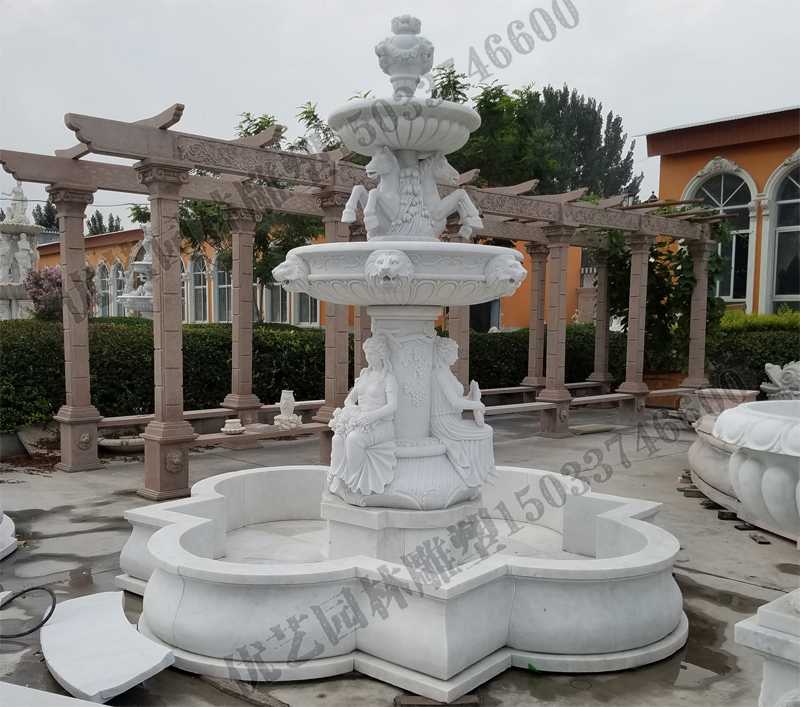 大理石噴泉，歐式人物動物噴泉，室外景觀噴泉定制