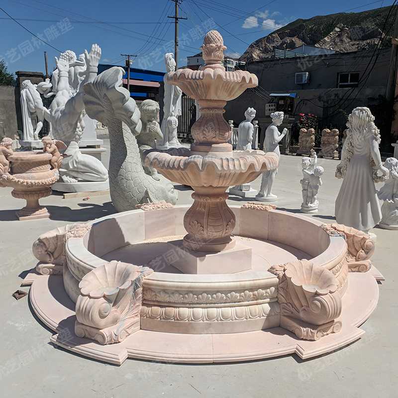 晚霞紅石雕噴泉，景觀石雕噴泉