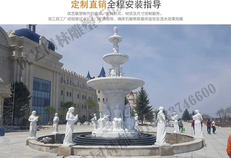 大理石景觀噴泉安裝，如何安裝大型景觀噴泉，定制石雕噴泉工廠