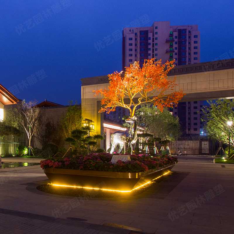 園林不銹鋼鹿雕塑，景觀鹿雕塑擺件